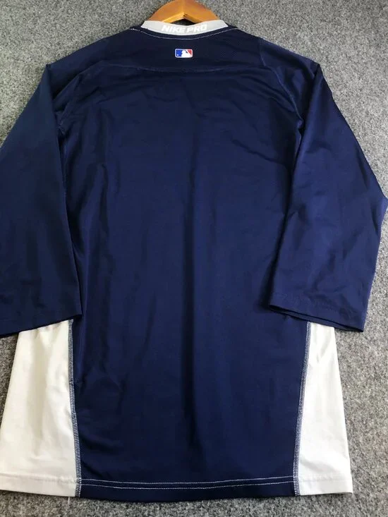 Nike Pro Shirt Mens Small White Blue Baseball MLB Compression Fitted Raglan - Picture 9 of 11